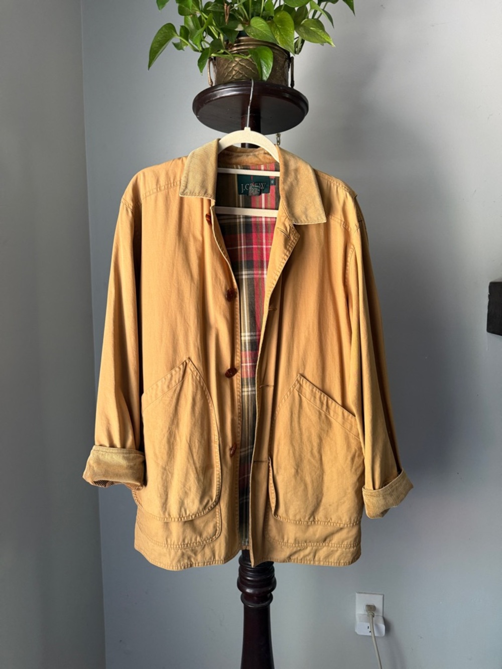 Vintage J. Crew Women’s Tan Field Jacket with Corduroy Collar and Cuffs